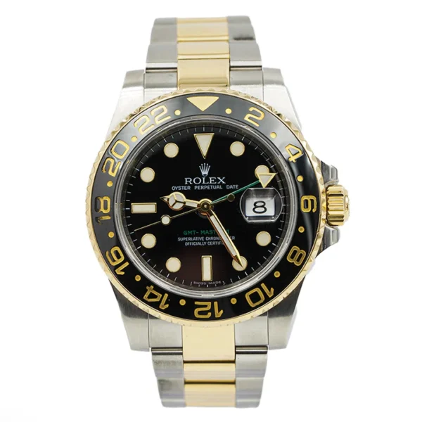 ROLEX GMT MASTER II BLACK DIAL DUAL TONE SUPER CLONE WATCH
