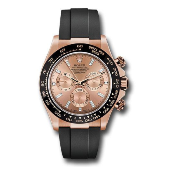 Rolex Cosmograph Daytona Rose Gold Dial rubber strap watch