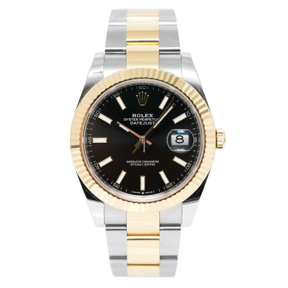 Rolex Datejust Fluted Bezel Black Dial Dual Tone Swiss ETA 7750 Valjoux Movement Watch