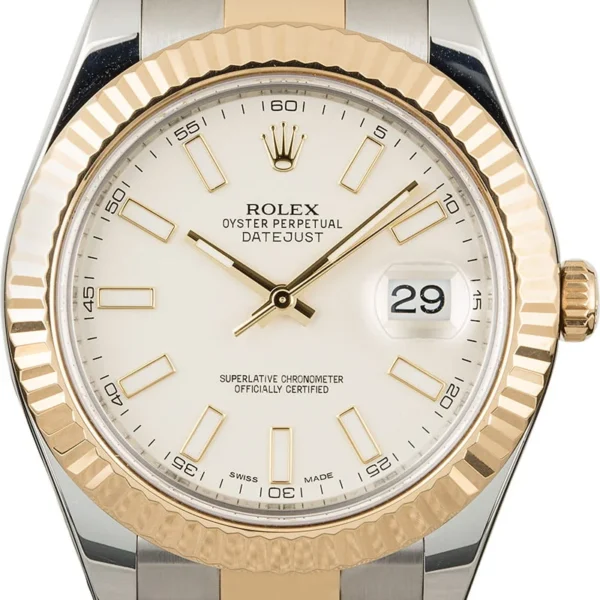 Rolex Datejust White Dial Dual Tone Swiss ETA 7750 Valjoux Movement Watch