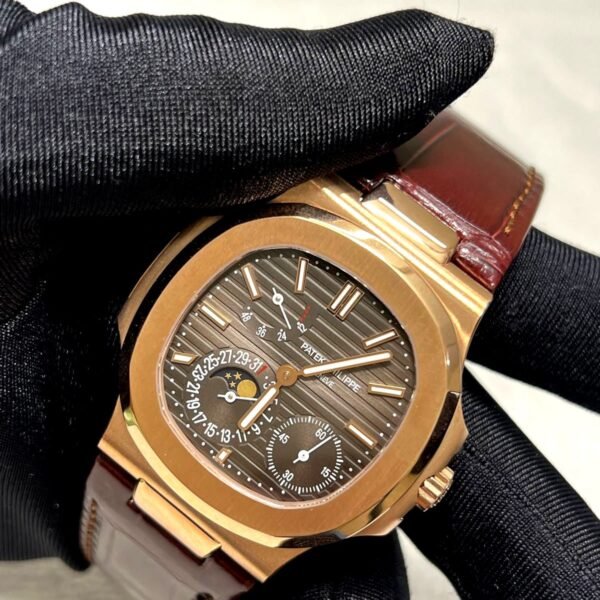 Patek Philippe Nautilus 5712R-001 Rose Gold Brown Leather Strap