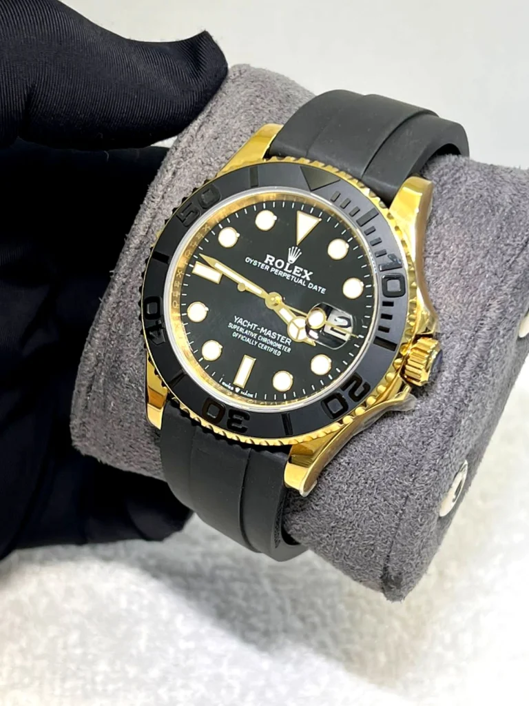 Rolex Yacht Master Black Rubber Strap gold bezel Super clone Watches in dubai