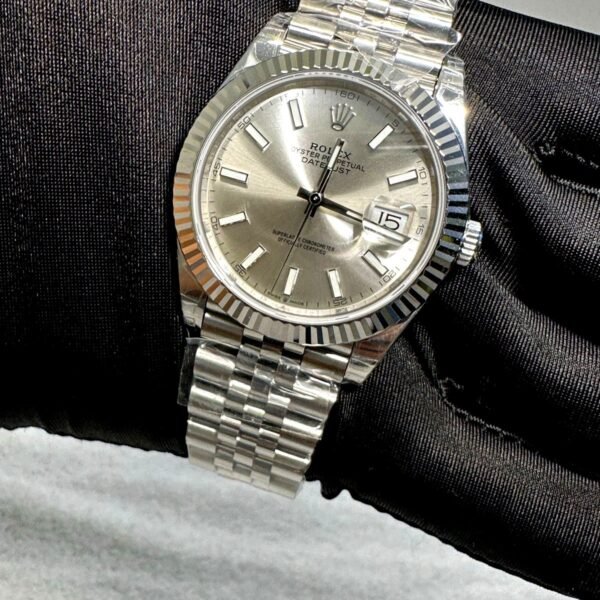 Rolex date just silver dial full steel super clone watch