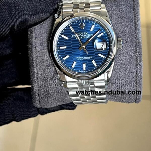 Rolex Date Just 41mm Blue Dial Flutted Bezel and Jubilee Bracelet super clone watches in dubai