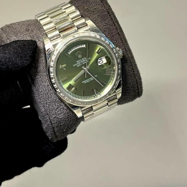 Rolex 40 mm Day date Olive Green face with diamond bezel super clone watches in dubai